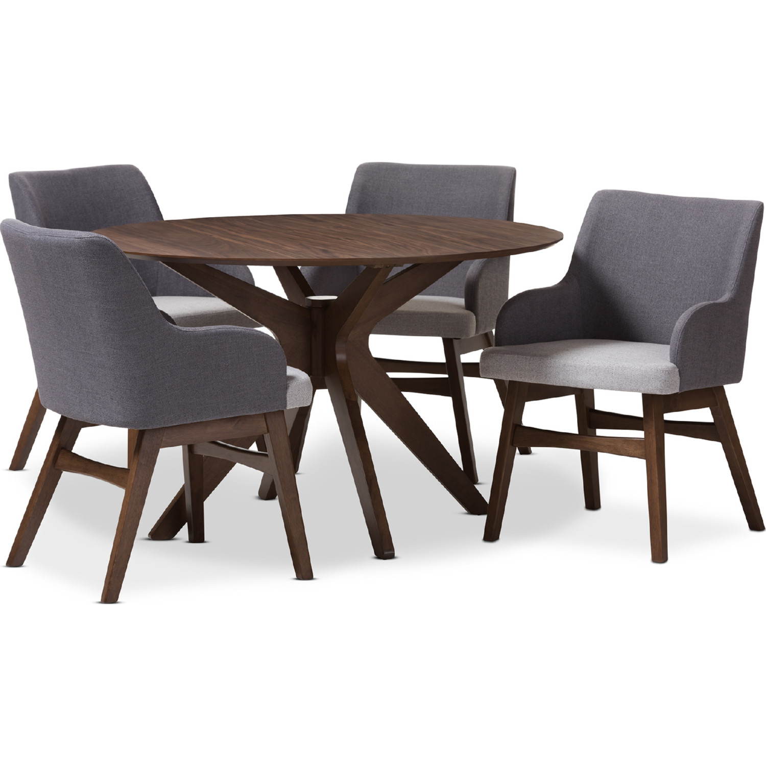 Home Baxton Studio Monte 5 Piece Round Dining Set in Gray